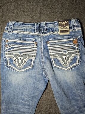 Platini Mens Boot Cut Blue Denim Jeans Pants Size 36x30 Stretch Accents